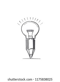 pencil-light image of the hand, the battery of ideas, creative tool, vector image