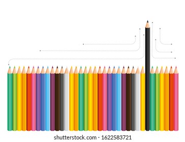 Pencils black being different, taking risky, move for success in life,with pencil variety of colors - idea and concept vector illustration business.