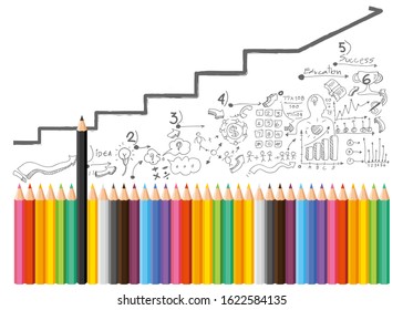 Pencils black and sketch plan - being different, taking risky, move for success in life,with pencil variety of colors - idea and concept vector illustration business.