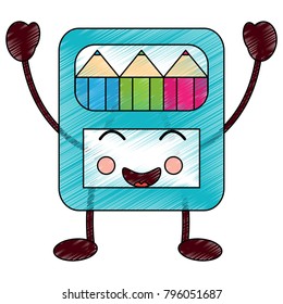 pencils in box kawaii character