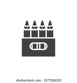 Pencils Box vector icon. filled flat sign for mobile concept and web design. Crayons in open box glyph icon. Symbol, logo illustration. Vector graphics