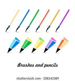 Pencils and brushes icon, flat design