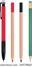 Pencils cartoon icon set. Writing and drawing tools