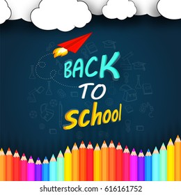 Pencils and Chalkboard Background, Back to School Concept.