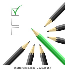 Pencils and checkboxes. Agreement and choice concept vector illustration