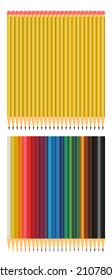 pencils and color pencils isolated on white