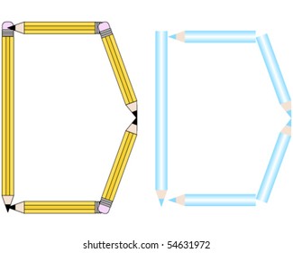 Pencils and Colored Pencils Font Set Letter D