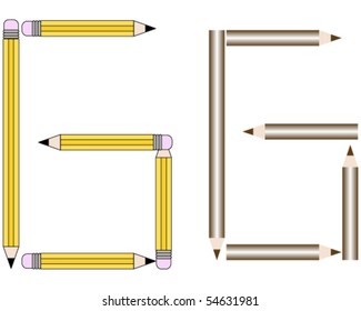Pencils and Colored Pencils Font Set Letter G