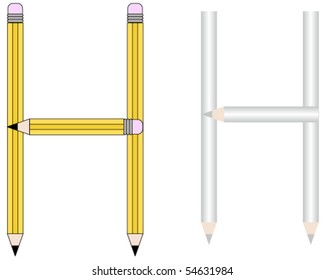 Pencils and Colored Pencils Font Set Letter H