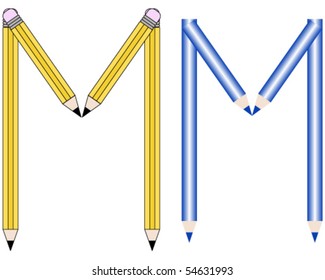 Pencils and Colored Pencils Font Set Letter M