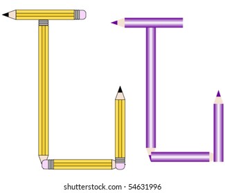 Pencils and Colored Pencils Font Set Letter J