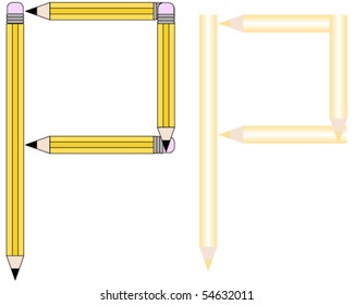 Pencils and Colored Pencils Font Set Letter P