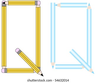 Pencils and Colored Pencils Font Set Letter Q