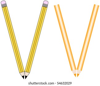Pencils and Colored Pencils Font Set Letter V