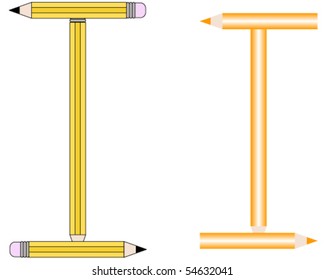Pencils and Colored Pencils Font Set Letter I