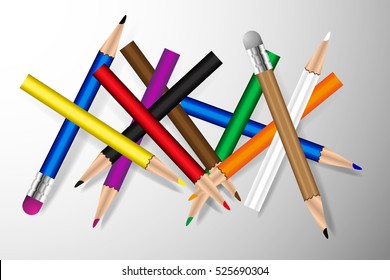  pencils and colored pencils,  pencil with eraser,