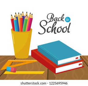 pencils colors with books and square ruler