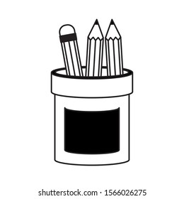 pencils colors in holder supplies isolated icon vector illustration design