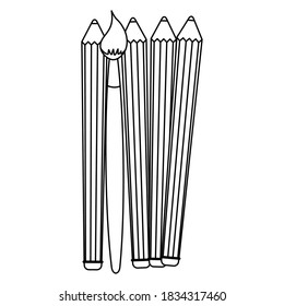 pencils colors and paint brush school supplies vector illustration design