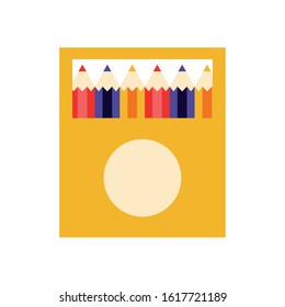 pencils colors supplies in box vector illustration design