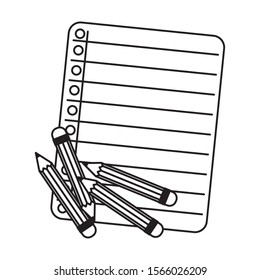 pencils colors supplies with notebook sheet vector illustration design