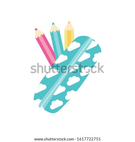 pencils colors supplies with pencilcase vector illustration design