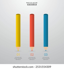 Pencils concept infographic template with 3 options, parts or steps.