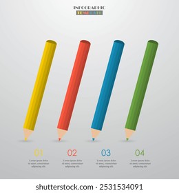 Concepto de lápices de Plantilla infográfica con 4 opciones, partes o pasos.