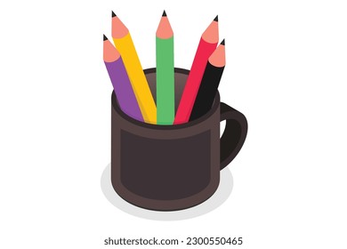 pencils in a cup in Isometric view