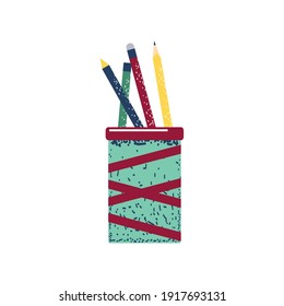 pencils in cup supplies stationery vector illustration