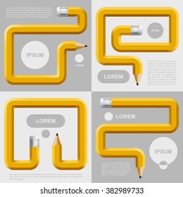 Pencils curved in different forms with places for text on gray. Business and Education Template. Conceptual vector design