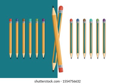 Pencils in different colors from each other.