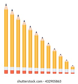 Pencils of different lengths, arranged in order of decreasing the length (linear). Vector illustration 