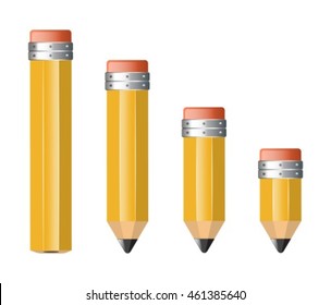pencils of different size arranged in a row