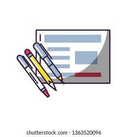 pencils with document isolated icon