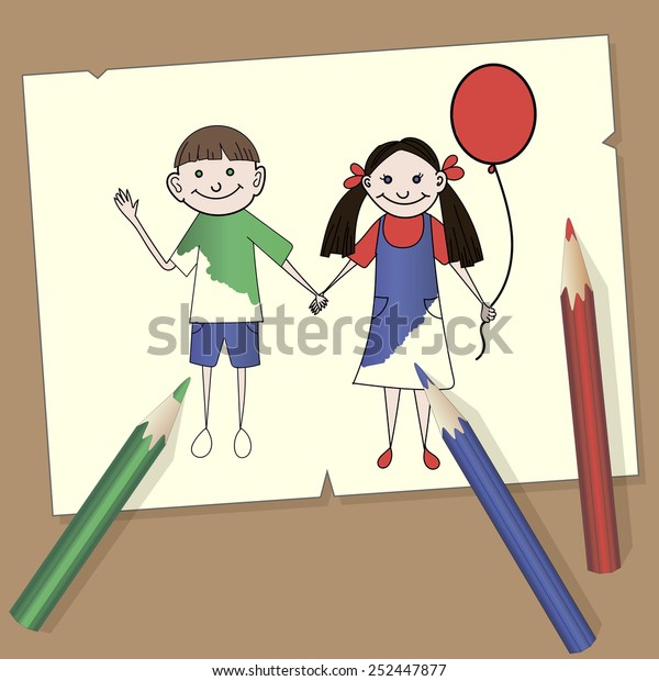 Pencils Draw Couple Boy Girl Vector Stock Vector Royalty Free