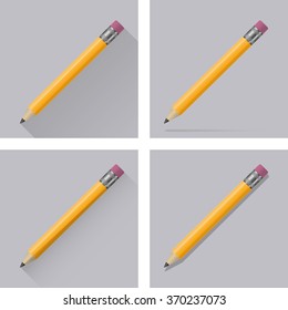 pencils with eraser and different shadows  on a gray background