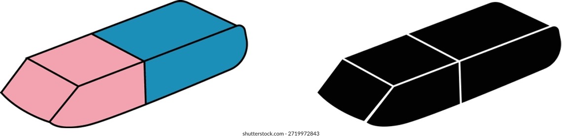Objetos de papelería de borrador de lápices, borradores coloridos y negros, suministros educativos, aislados sobre fondo blanco