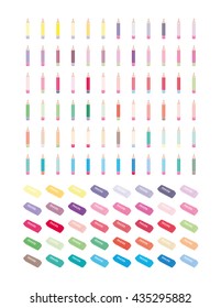 Pencils and erasers for back to school.Vector set elements,minimalitic design in flat colors.Printable Stickers.