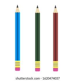 Pencils erases on white background. Vector illustration in trendy flat style. ESP 10.