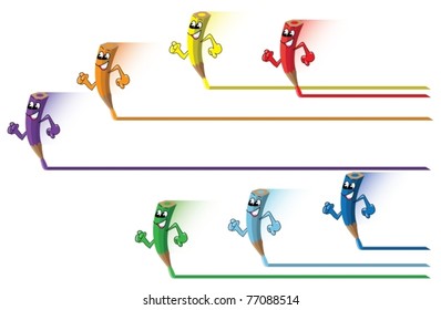 Pencils in the form of runners draw the lines color of the rainbow