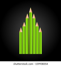 Pencils forming a green christmas tree