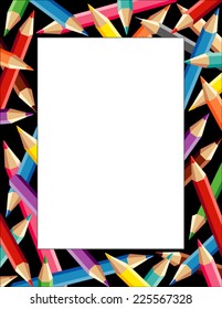 Pencils Frame, colorful border, black background, copy space for announcements, posters, stationery, scrapbooks and fliers for back to school, home and office DIY projects. EPS8 compatible.