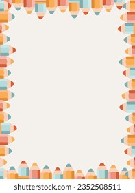 Сolorful pencils frame on white background. Space for text. Vector illustration.