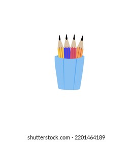 Pencils in a glass different four colours