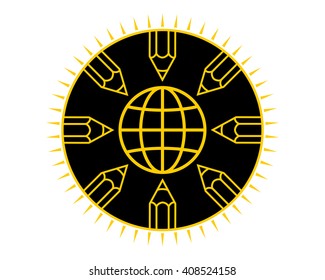 pencils globe stationery school draw write tool image icon logo