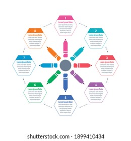 pencils and hexagons infographic template
