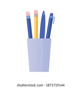 pencils holder supplies isolated icon vector illustration design