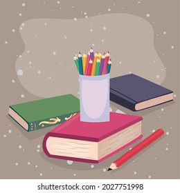 pencils holders and books literacy icons