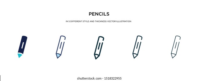 pencils icon in different style and thickness vector illustration. Two colored and black pencils vector icons in filled, outline, line, stroke style can be used for web, mobile, UI